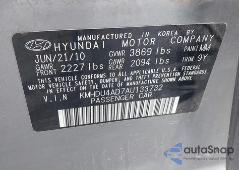 2010 Hyundai Elantra Blue from USA, damaged, VIN KMHDU4AD7AU133732